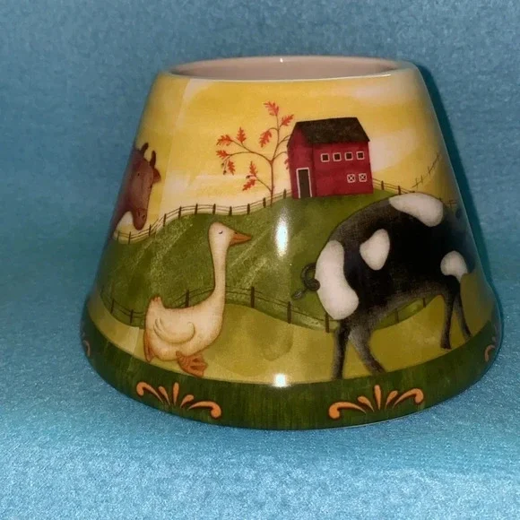YANKEE farm animals ceramic candle lamp shade rooster cow vintage dead stock NEW - Picture 3 of 7